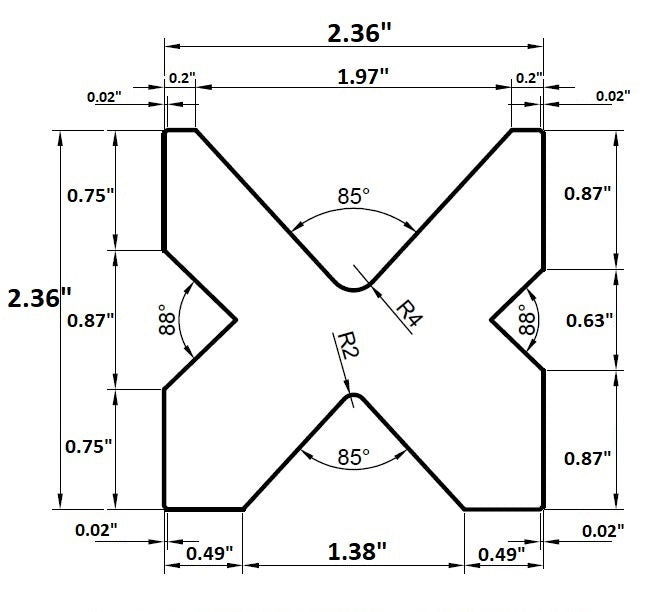 NEW 12" Long 2.36" sq. 4-Way Multi V Press Brake Die