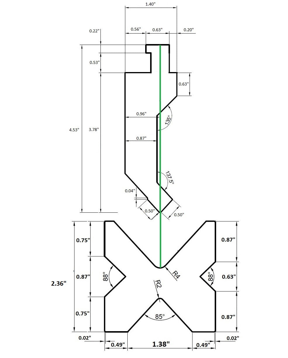 NEW 32.87” American Type Press Brake Punch (Height: 3.78") & 4-Way Die (2.36"sq)