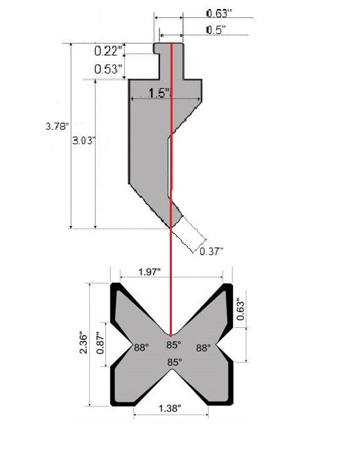 73” Segmented Press Brake Punch (H: 3.03") & 4-Way Die (2.36"sq) Combo