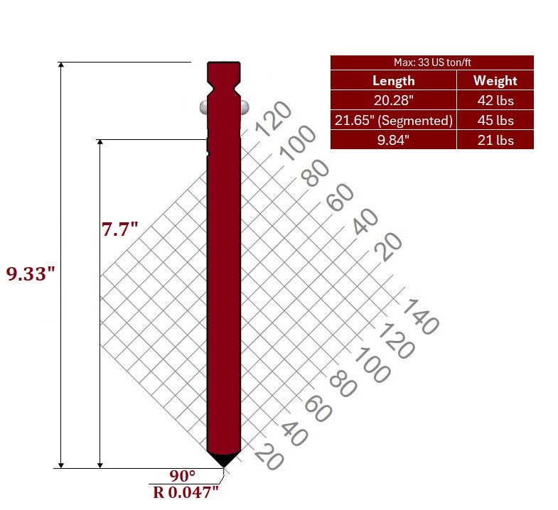 90° WT-New Standard Style Gooseneck Punch, Working Height: 7.7", Radius: 0.047"