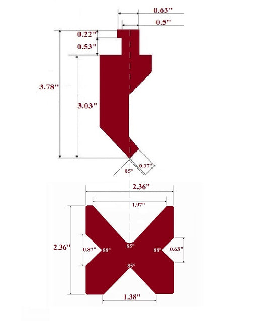 NEW 16.33” American Type Press Brake Punch (Height: 3.03") & 4-Way Die (2.36"sq)
