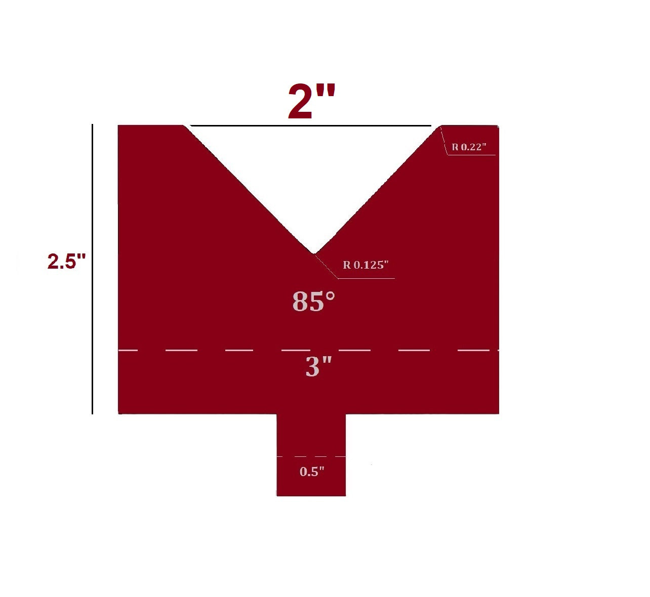 Single V Die, V Opening: 2", Height: 2.5"