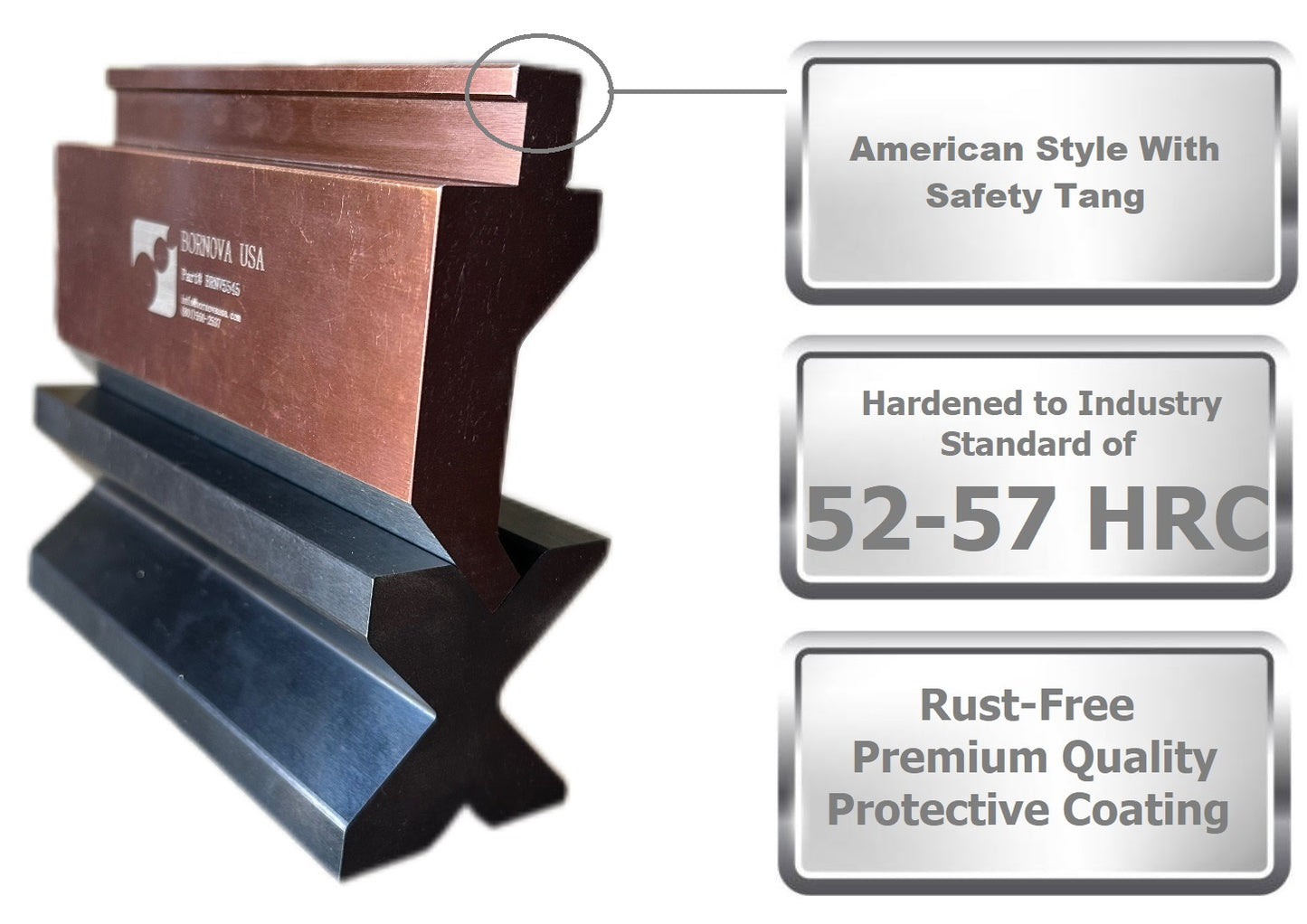 NEW 6” American Type Press Brake Punch (Height: 3.03") & 4-Way Die (2.36"sq)