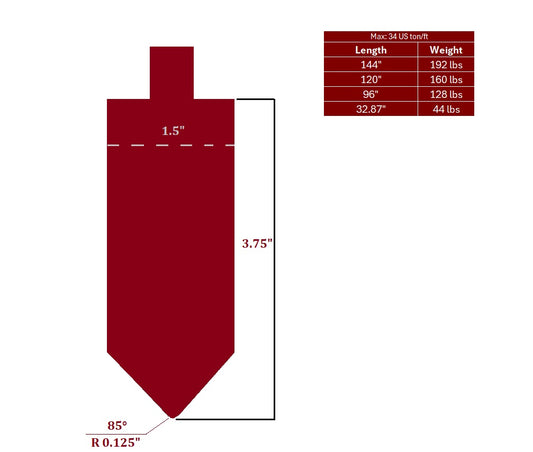 85° American Style Straight Punch, Working Height: 3.75", Radius" R0.125"