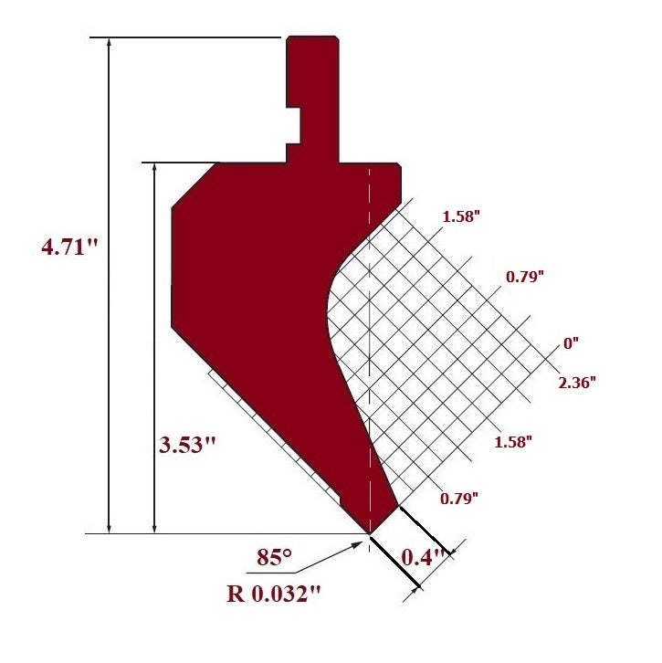 12” European Type Press Brake Die Punch Gooseneck Working Height: 3.53"