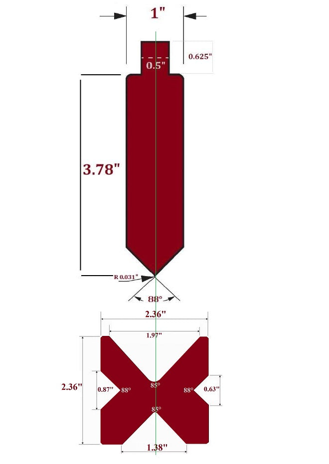 48" American Type Press Brake Punch (Height: 3.78") & 4-Way Die (2.36"sq)
