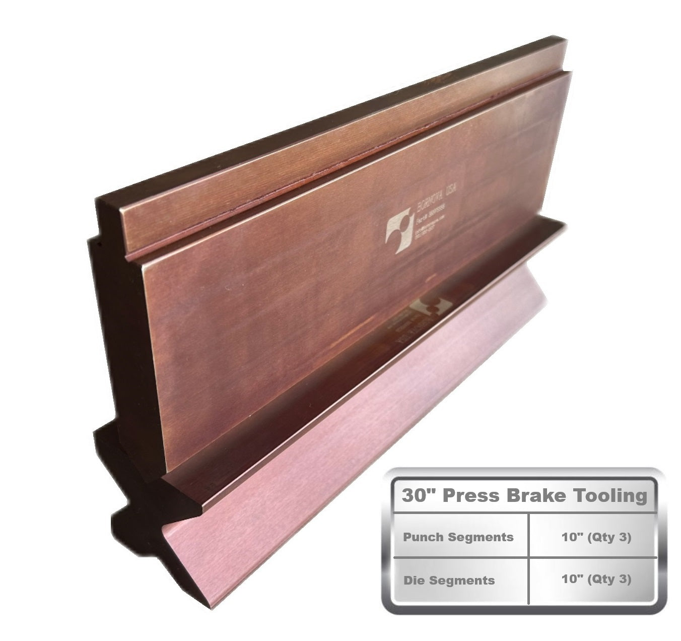 30” Segmented American Type Press Brake Punch (Height: 3.78") & 4-Way Die (2.36"sq)