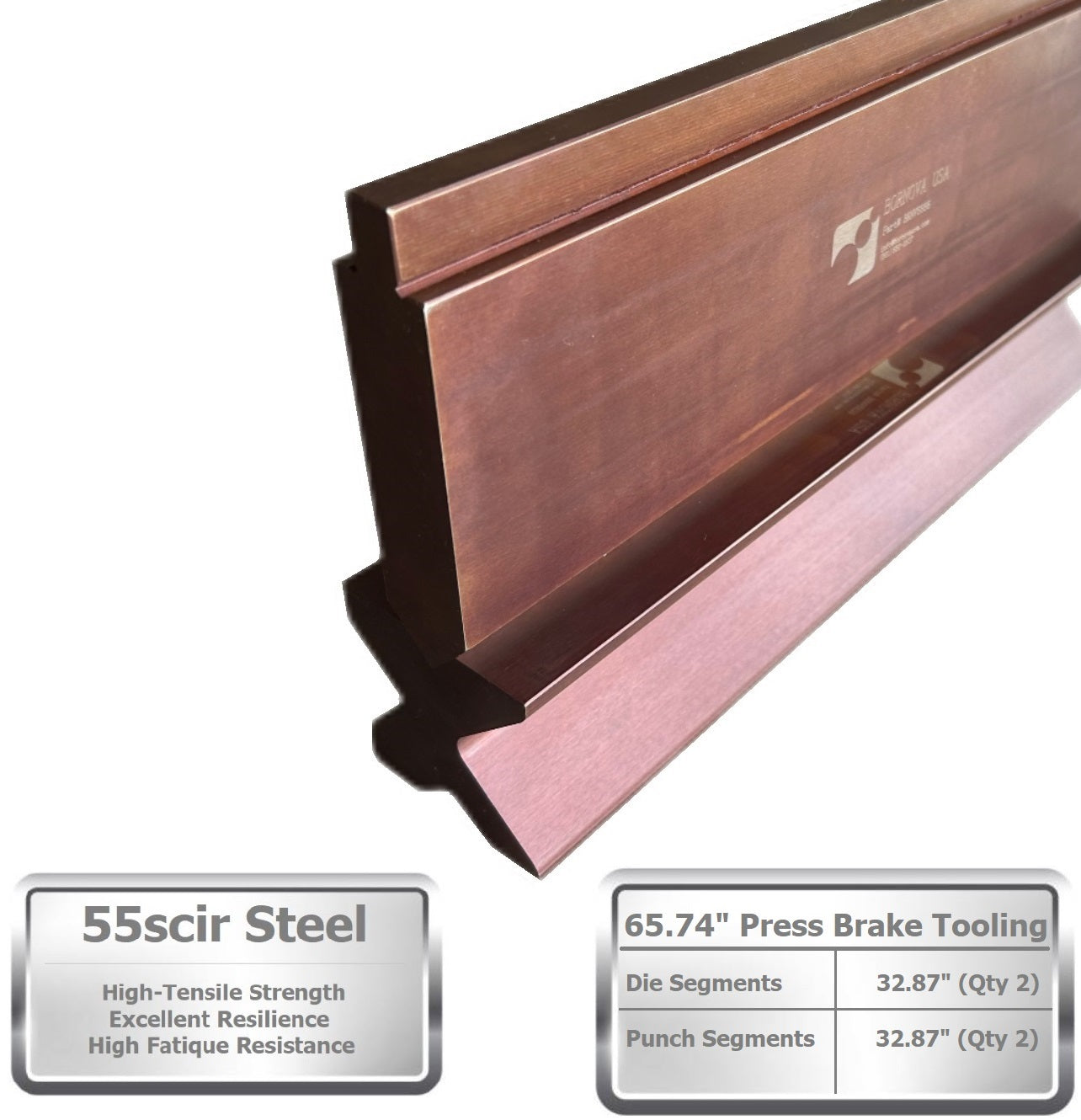 65.74” Segmented American Type Press Brake Punch (Height: 3.78") & 4-Way Die (2.36"sq)