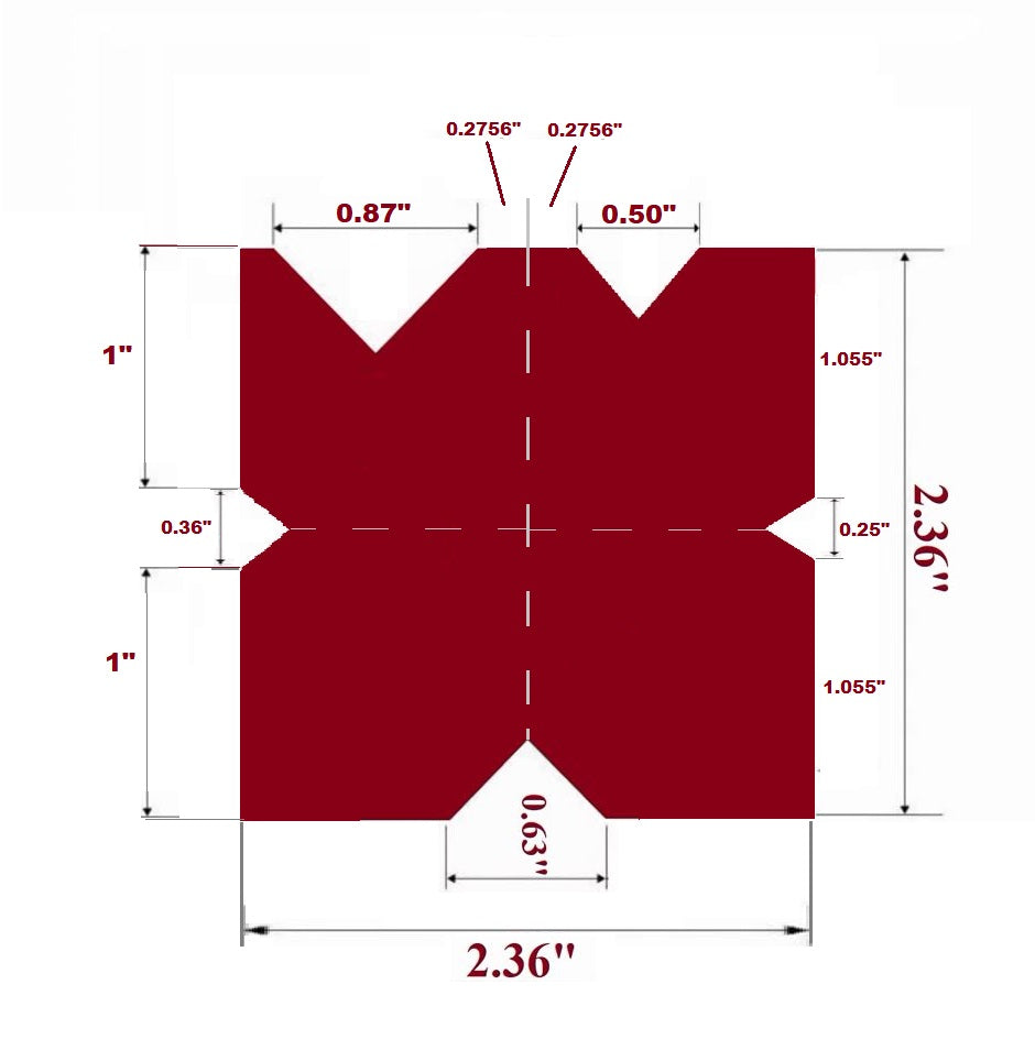 Press Brake Multi-V Die, 2.36" Square, V-Openings: 0.87", 0.50", 0.25", 0.36" and 0.63"