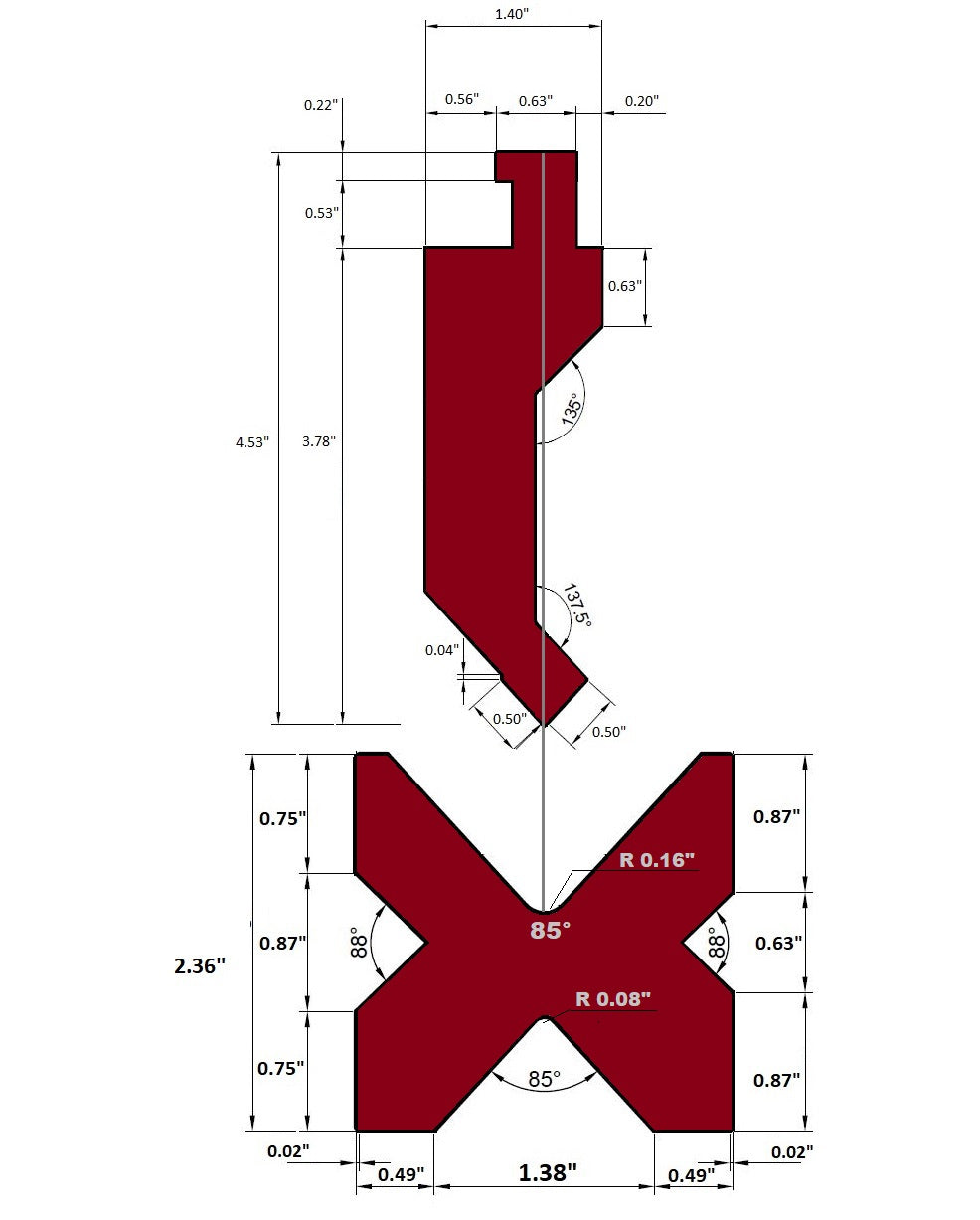NEW 12” American Type Press Brake Punch (Height: 3.78") & 4-Way Die (2.36"sq)