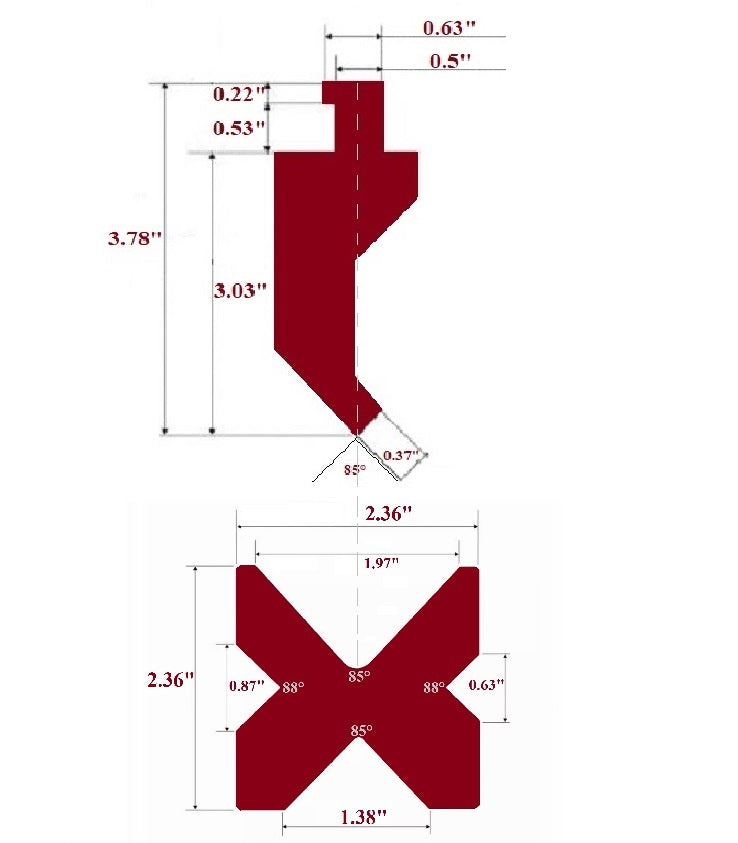 NEW 32.87” American Type Press Brake Punch (Height: 3.03") & 4-Way Die (2.36"sq)