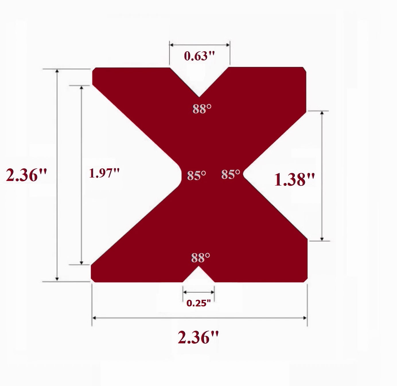 Press Brake 4-Way Die, 2.36" Square, V-Openings: 1.97", 1.38", 0.63" and 0.25"