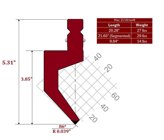 86° WT-New Standard Style Gooseneck Punch, Working Height: 3.85", Radius: 0.039"