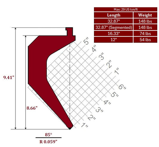 85° American Style Gooseneck Punch, Working Height: 8.66”, Radius: 0.059”