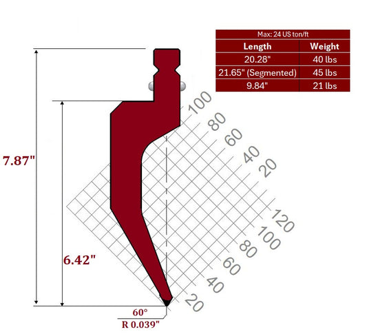 60° WT-New Standard Style Gooseneck Punch, Working Height: 6.42", Radius: 0.039"