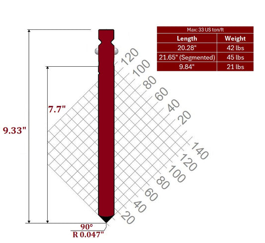 90° WT-New Standard Style Gooseneck Punch, Working Height: 7.7", Radius: 0.047"