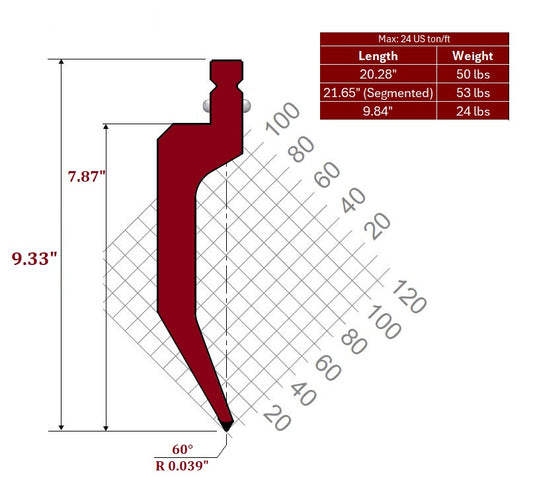 60° WT-New Standard Style Gooseneck Punch, Working Height: 7.87", Radius: 0.039"