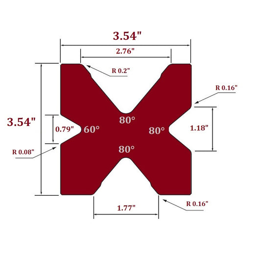 NEW 3.54" Square 4-Way Multi V Press Brake Die