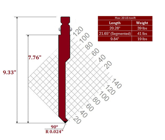 90° WT-New Standard Style Gooseneck Punch, Working Height: 7.76", Radius: 0.024"