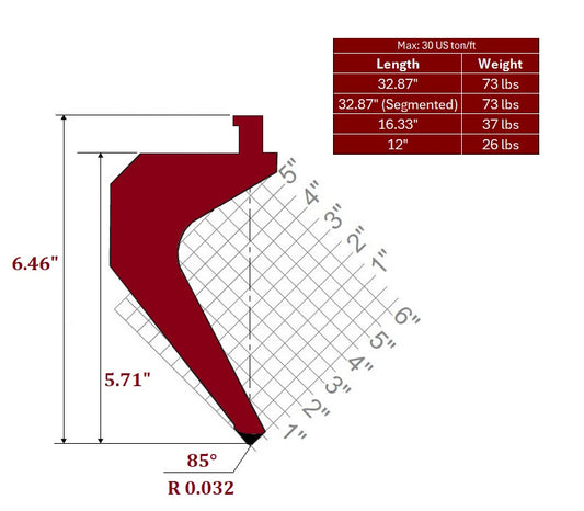 85° American Style Gooseneck Punch, Working Height: 5.71”, Radius: 0.032”