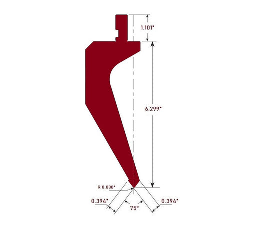 75° European Style Press Brake Gooseneck Die Punch, Height: 6.299”, 0.030” Tip Radius, 32.87” Long